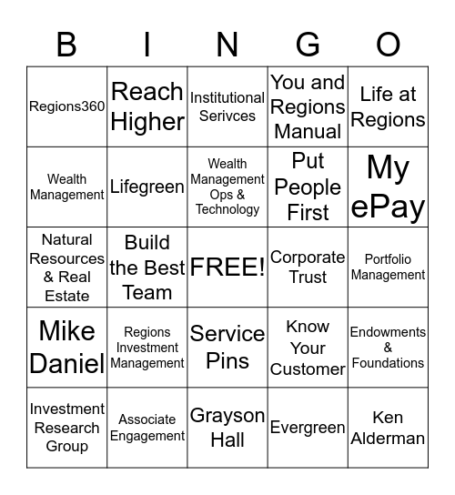 Round 1 Bingo Card