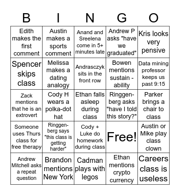 Business School Bingo Card