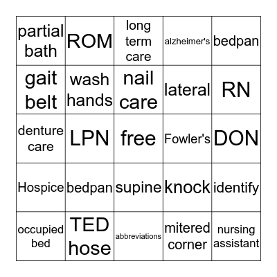 NURSE AID BINGO! Bingo Card