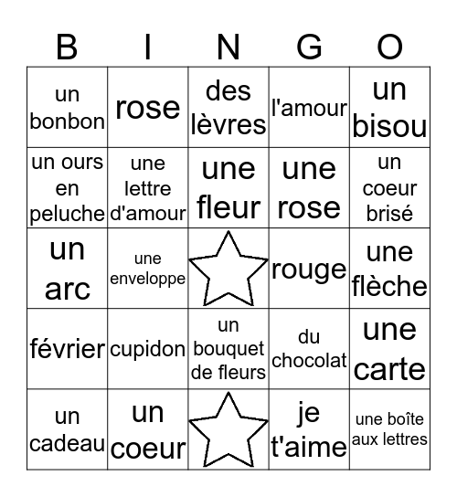 Le Jour de Saint Valentin Bingo Card