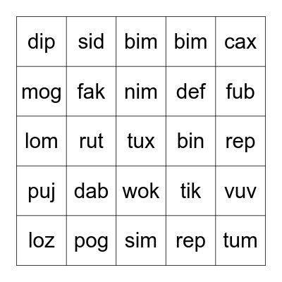 Silly Words October Bingo Card