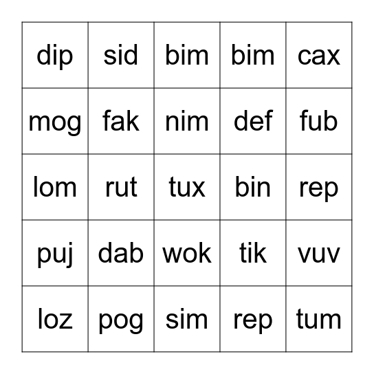 Silly Words October Bingo Card