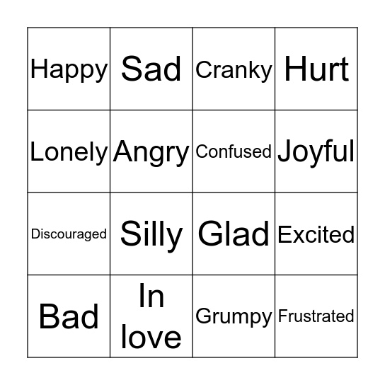 Today I feel... Bingo Card