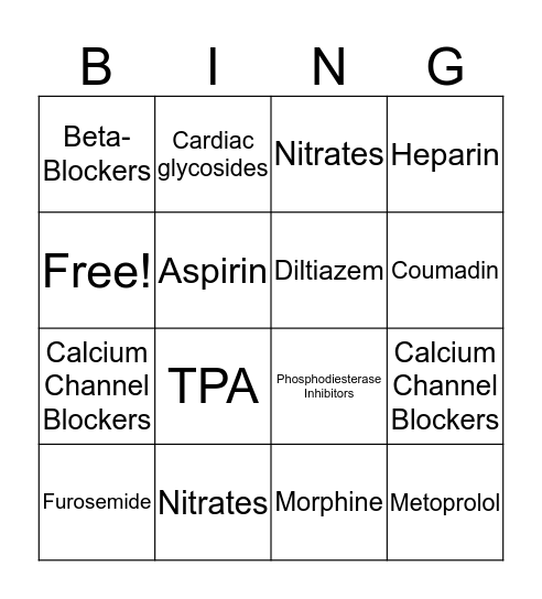 Heart Meds Bingo Card