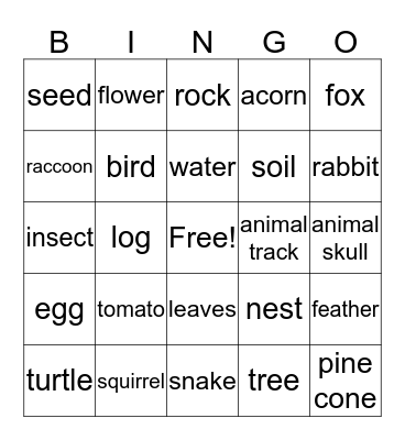 Nature Bingo Card