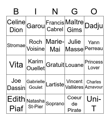 Bingo St-Valentin Bingo Card