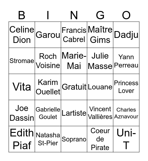 Bingo St-Valentin Bingo Card