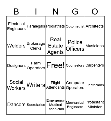Career Bingo Card