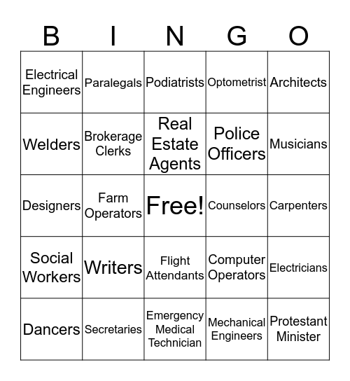 Career Bingo Card