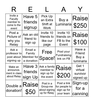 Relay Rockstar Bingo Card