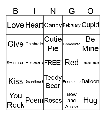 Valentines Day Bingo Card