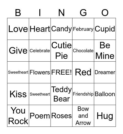 Valentines Day Bingo Card