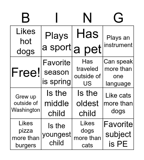 Untitled Bingo Card