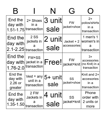 UPT Bingo Card