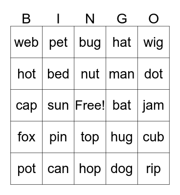 Valentine's CVC Bingo Card