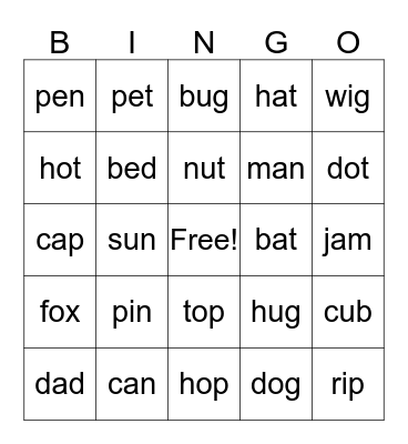 Valentine's CVC Bingo Card