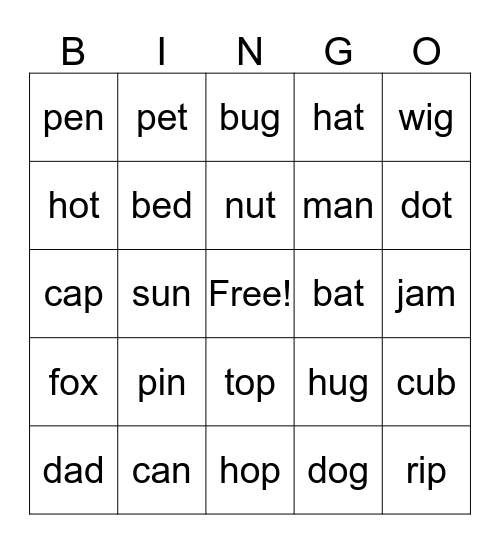 Valentine's CVC Bingo Card