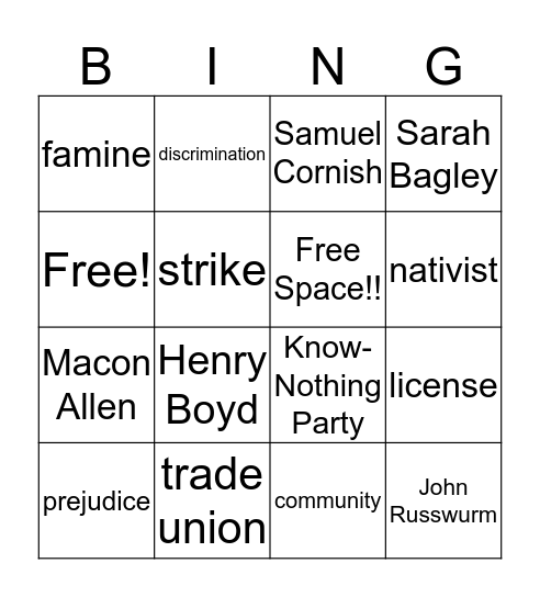 Ch 13 Section 3 Bingo Card