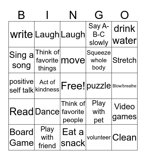 Coping Skills Bingo Card