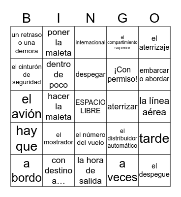 EN AVIÓN Bingo Card