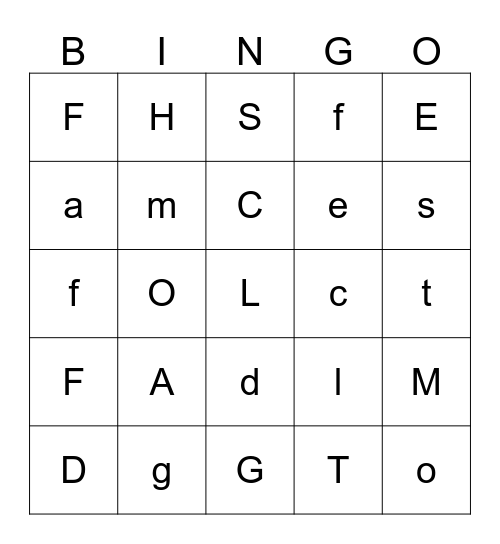 Alphabet Bingo Card