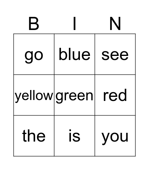 Dolch Word Bingo Card