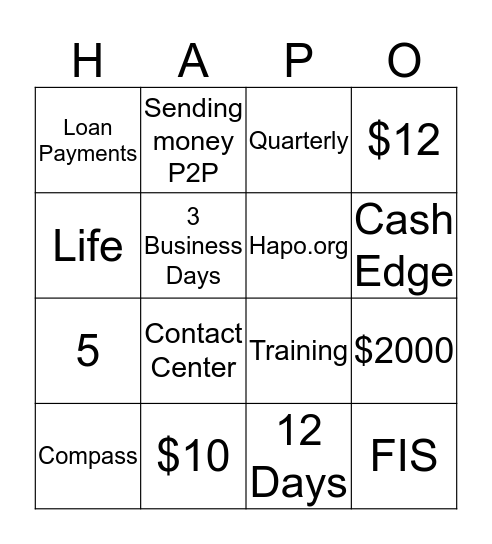 HAPO Products Bingo Card