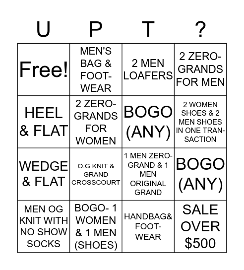 COLE HAAN BINGO Card