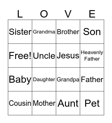 Family Bingo Card