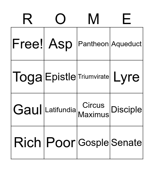 Ancient Rome Bingo Card