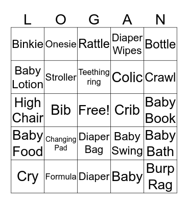 Logan's Diaper Party Bingo Card
