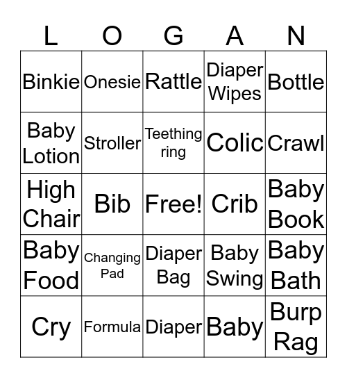 Logan's Diaper Party Bingo Card