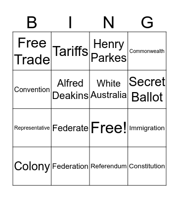 The Road to Federation Bingo Card