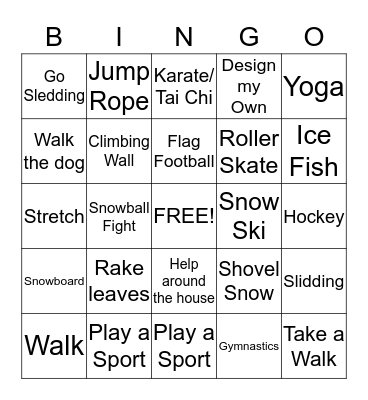 Fall/Winter Sr. Bingo Card