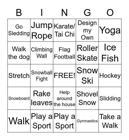 Fall/Winter Sr. Bingo Card