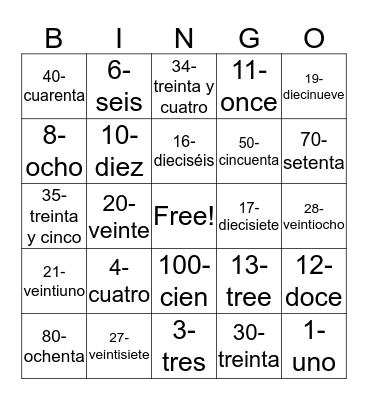 Numeros 0 - 100 Bingo Card