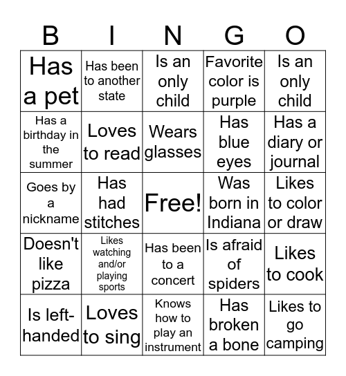 Icebreaker  Bingo Card