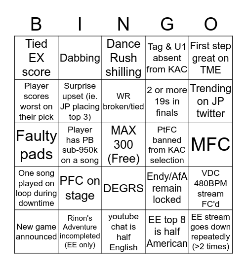 KAC + Extra Exclusive BINGO Card