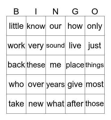 Level 200 Sight Words ~ Group 1 and 2 Bingo Card