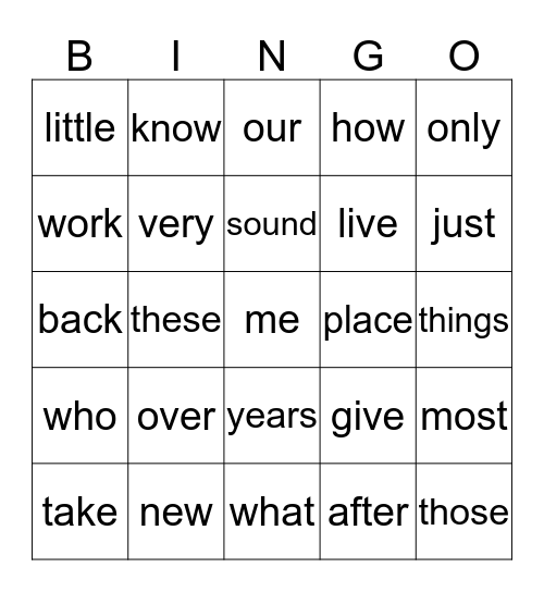 Level 200 Sight Words ~ Group 1 and 2 Bingo Card