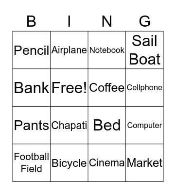 English Club  Bingo Card