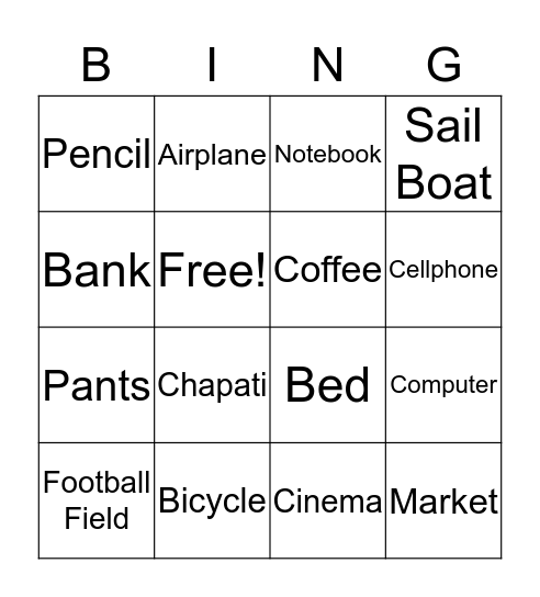 English Club  Bingo Card