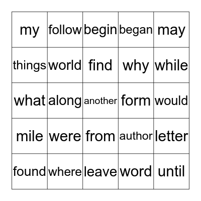 Arlo's Words to Practice Bingo Card