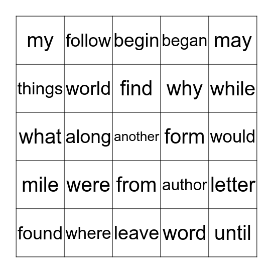 Arlo's Words to Practice Bingo Card