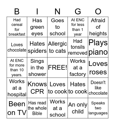Meet and Greet Bingo Card