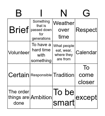 3th grade bingo Card