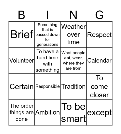 3th grade bingo Card