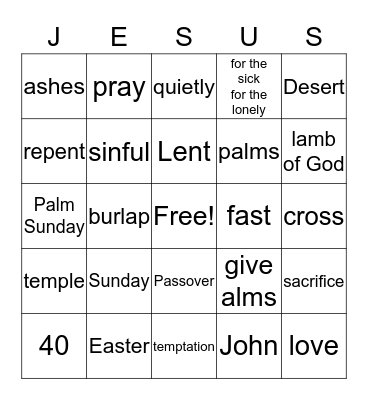 Lent Bingo Card