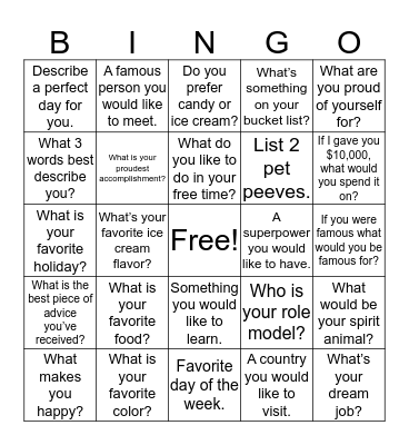 Getting to Know You Bingo Card