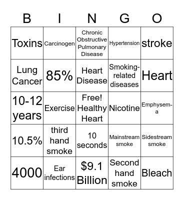 Healthy Heart bingo Card